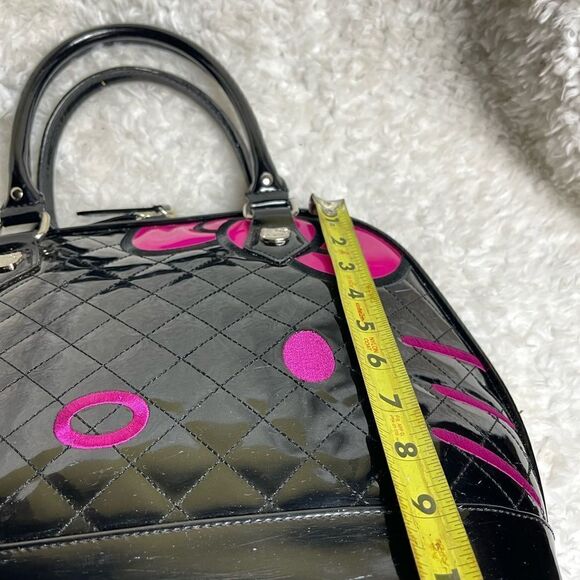 Hello KittyLoungefly Black patent quilted Large Dome bag fuchsia face embroidery - Picture 9 of 16